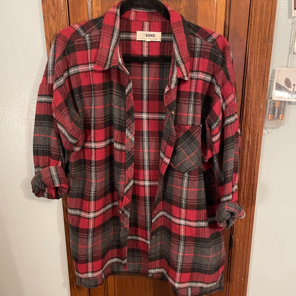 SOLD- Red and gray plaid long sleeve